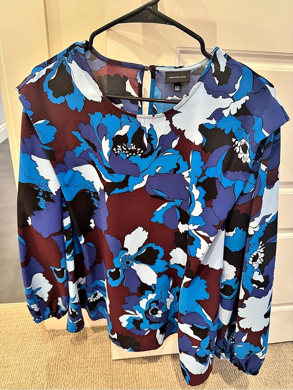 Target Who What Wear Floral Long Sleeve Blouse in Blue & Purple XXL